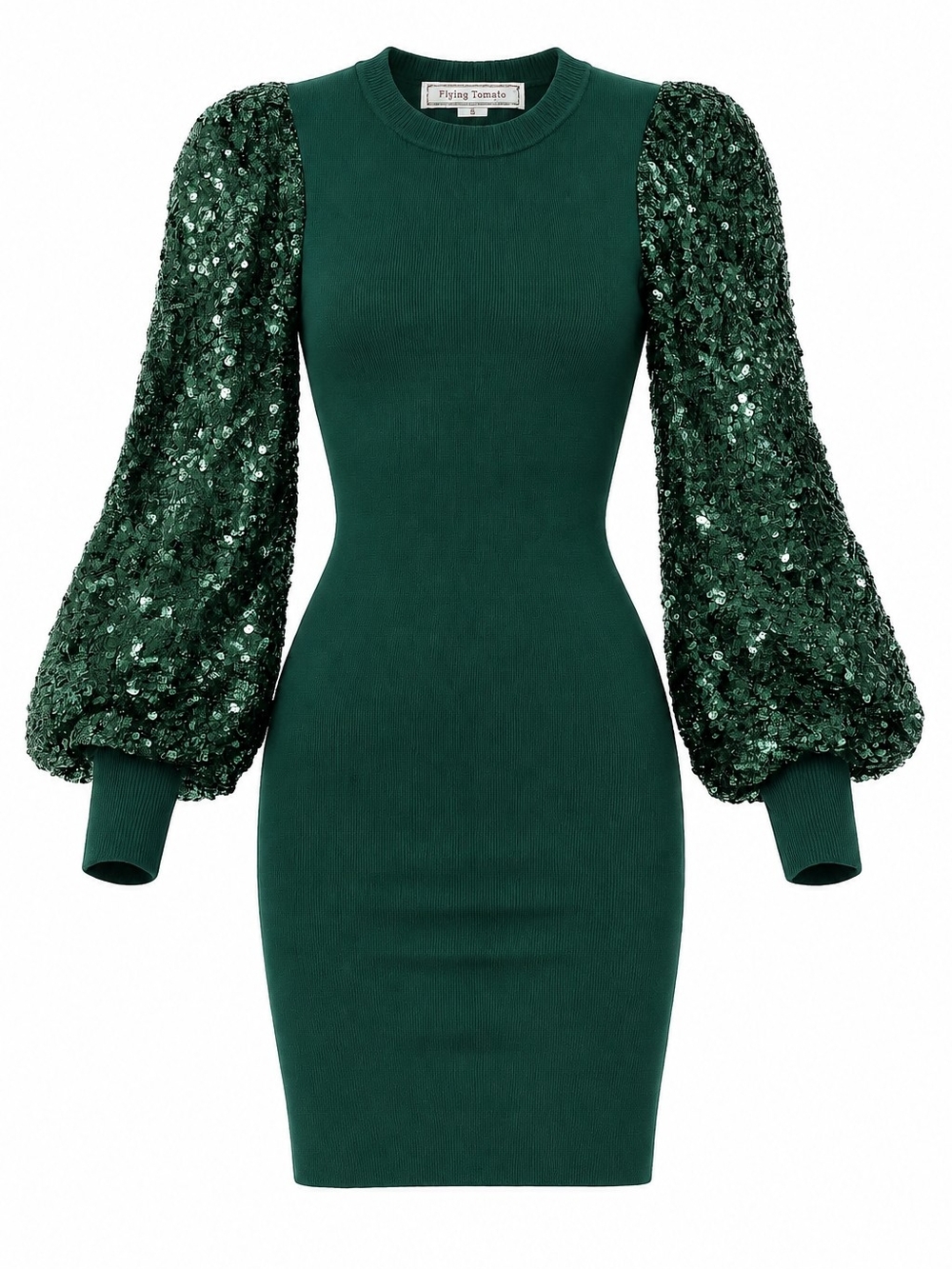 Flying Tomato Emerald Green Sequin Balloon Sleeve Sweater Midi Dress Size Small